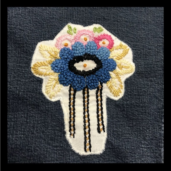 Vintage Upcycled Denim Jean Jacket Hand Embellished Lace Boho Western Large - Picture 5 of 11